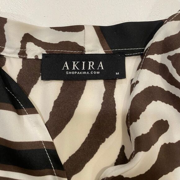 AKIRA Zebra Print Satin Tie Front Blouse Top Size M Medium Long Sleeve - Picture 3 of 5